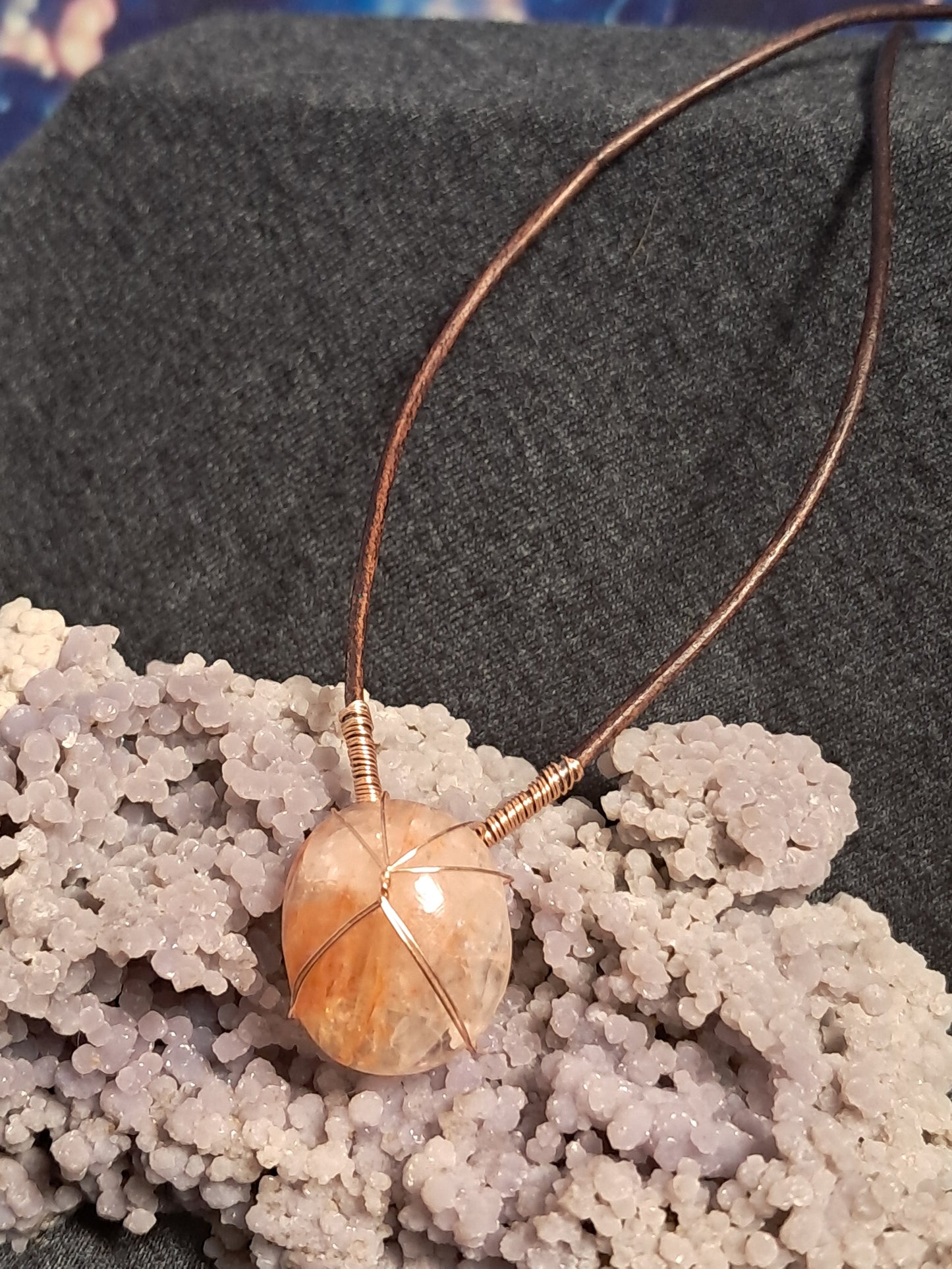 Harlequin Quartz Cab Necklace With Silver Wire Wrap